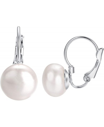 Faux Pearl Earrings for Women 18K Gold Plated Huggie Hoop Earrings Fashion Dangle Leverback Earring $16.94 Drop & Dangle