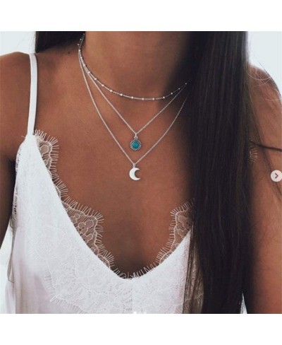 Multi-Layer Moon Pendant Necklace Crystal Alloy Chain Necklaces Women Long Chain Choker Necklace $5.73 Chokers