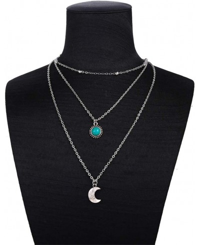 Multi-Layer Moon Pendant Necklace Crystal Alloy Chain Necklaces Women Long Chain Choker Necklace $5.73 Chokers