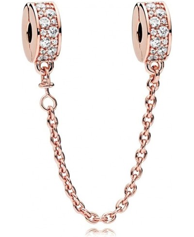 Clear Pavé Safety Chain Clip Charm Rose Gold-plated $27.38 Charms & Charm Bracelets