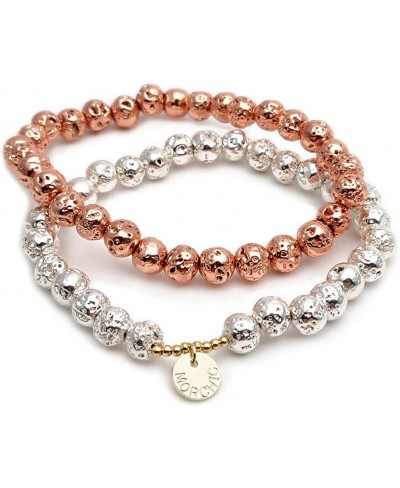 Lava Rock Stone Plated Rose Gold/Silver Color Healing Chakra Elastic Energy Beaded Bracelet For Women $14.36 Stretch