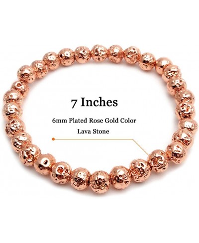 Lava Rock Stone Plated Rose Gold/Silver Color Healing Chakra Elastic Energy Beaded Bracelet For Women $14.36 Stretch