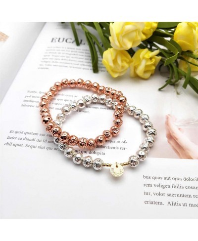 Lava Rock Stone Plated Rose Gold/Silver Color Healing Chakra Elastic Energy Beaded Bracelet For Women $14.36 Stretch