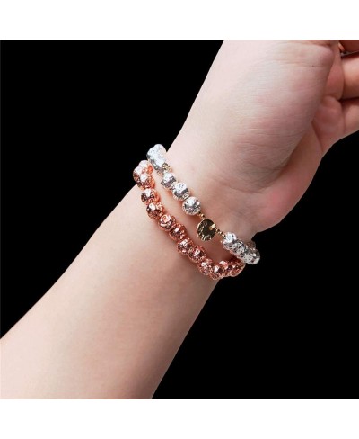 Lava Rock Stone Plated Rose Gold/Silver Color Healing Chakra Elastic Energy Beaded Bracelet For Women $14.36 Stretch