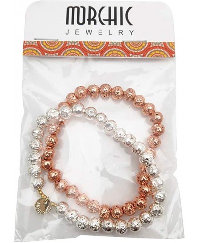 Lava Rock Stone Plated Rose Gold/Silver Color Healing Chakra Elastic Energy Beaded Bracelet For Women $14.36 Stretch