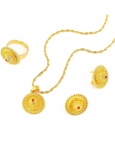 Flower Jewelry Set Ethiopian Gold Jewelry Sets Earrings Pendant Ring with Stone African Habesha Nigeria Jewelry $13.60 Jewelr...
