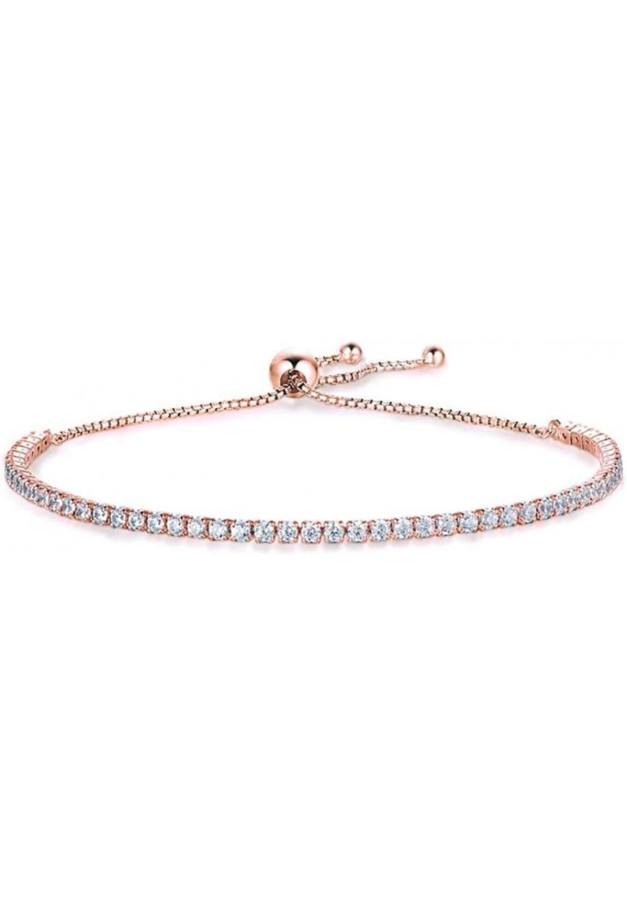 Authentic Swarovski Crystallized 925 Silver over Rose Gold Adjustable Dainty Tennis Bracelet $26.11 Tennis