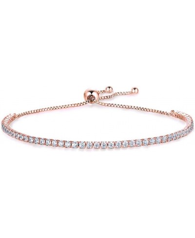 Authentic Swarovski Crystallized 925 Silver over Rose Gold Adjustable Dainty Tennis Bracelet $26.11 Tennis