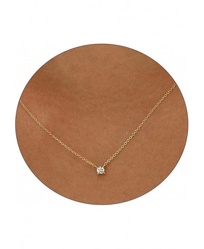 Dainty CZ Diamond Solitaire Pendant Necklaces for Women 14K Gold Plated Single Round Cubic Zirconia Square Simulated Diamond ...