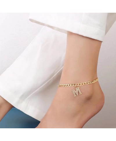 Ankle Bracelets For Women Cuban Link Anklet 14K Gold Plated Ankle Bracelet Gold Anklets for Women Initial Anklet Letter A-Z C...