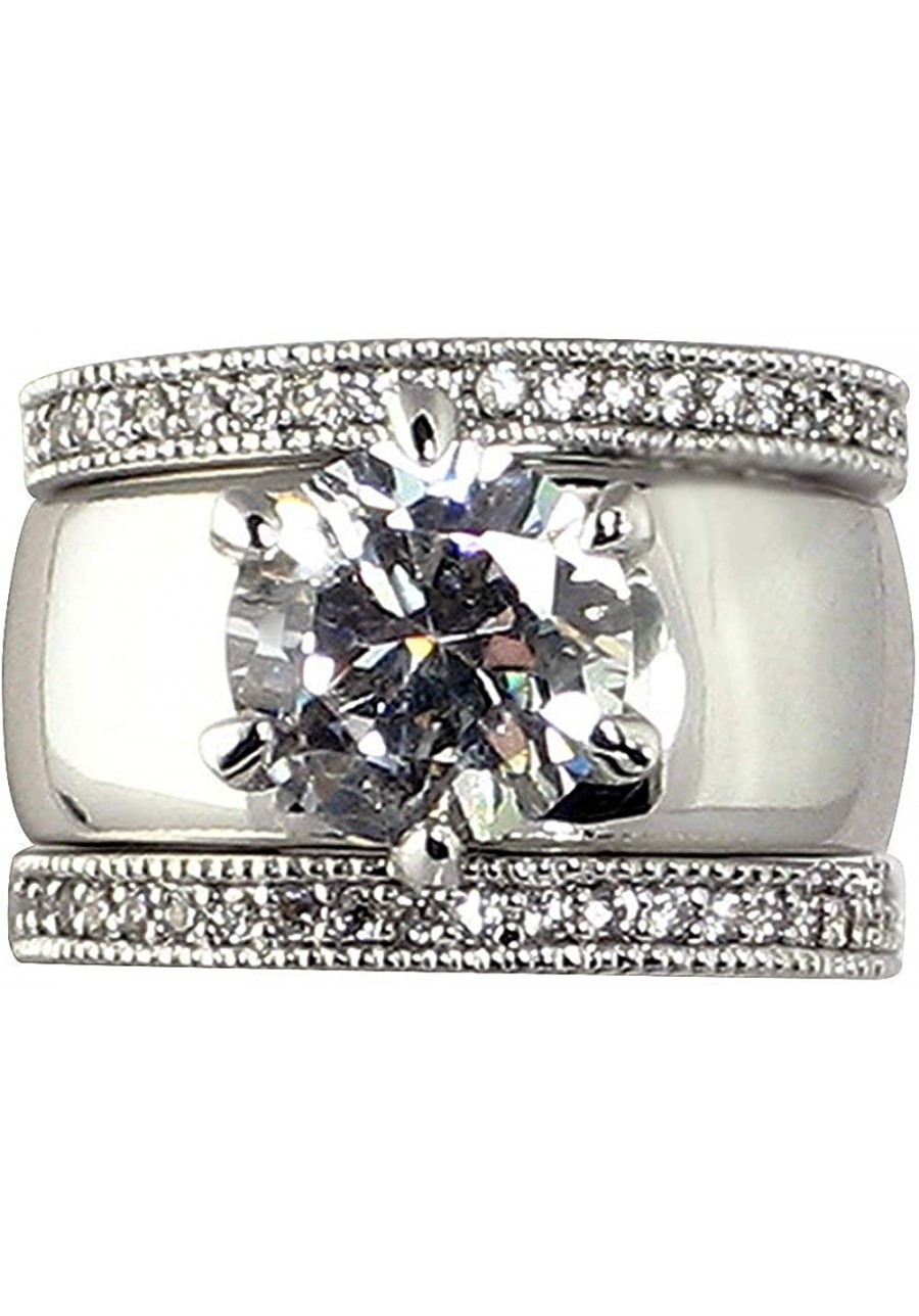 Wide Solitaire Round-Shape 4.28 Ct. Cubic Zirconia Cz Bridal Wedding 3 Pc. Ring Set with Eternity Bands (Center Stone is 2.75...