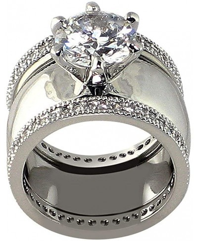 Wide Solitaire Round-Shape 4.28 Ct. Cubic Zirconia Cz Bridal Wedding 3 Pc. Ring Set with Eternity Bands (Center Stone is 2.75...