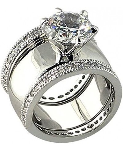 Wide Solitaire Round-Shape 4.28 Ct. Cubic Zirconia Cz Bridal Wedding 3 Pc. Ring Set with Eternity Bands (Center Stone is 2.75...