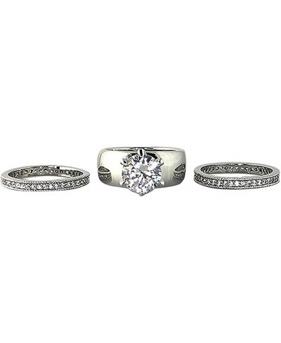 Wide Solitaire Round-Shape 4.28 Ct. Cubic Zirconia Cz Bridal Wedding 3 Pc. Ring Set with Eternity Bands (Center Stone is 2.75...