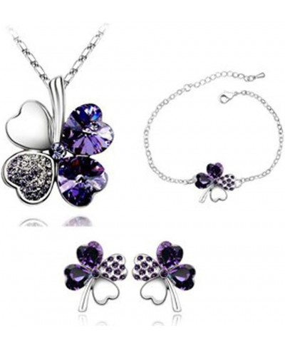 Fashion Crystal Clover Lucky Four Leaf Clover Necklace Bracelet Earring Women Fashion $14.28 Jewelry Sets