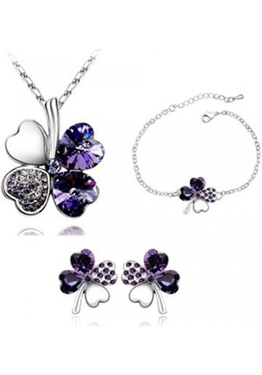 Fashion Crystal Clover Lucky Four Leaf Clover Necklace Bracelet Earring Women Fashion $14.28 Jewelry Sets