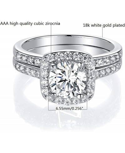 18K White Gold Plated Cubic Zirconia Two-in-One Halo Wedding Engagement Promise Eternity Ring for Women $15.59 Promise Rings