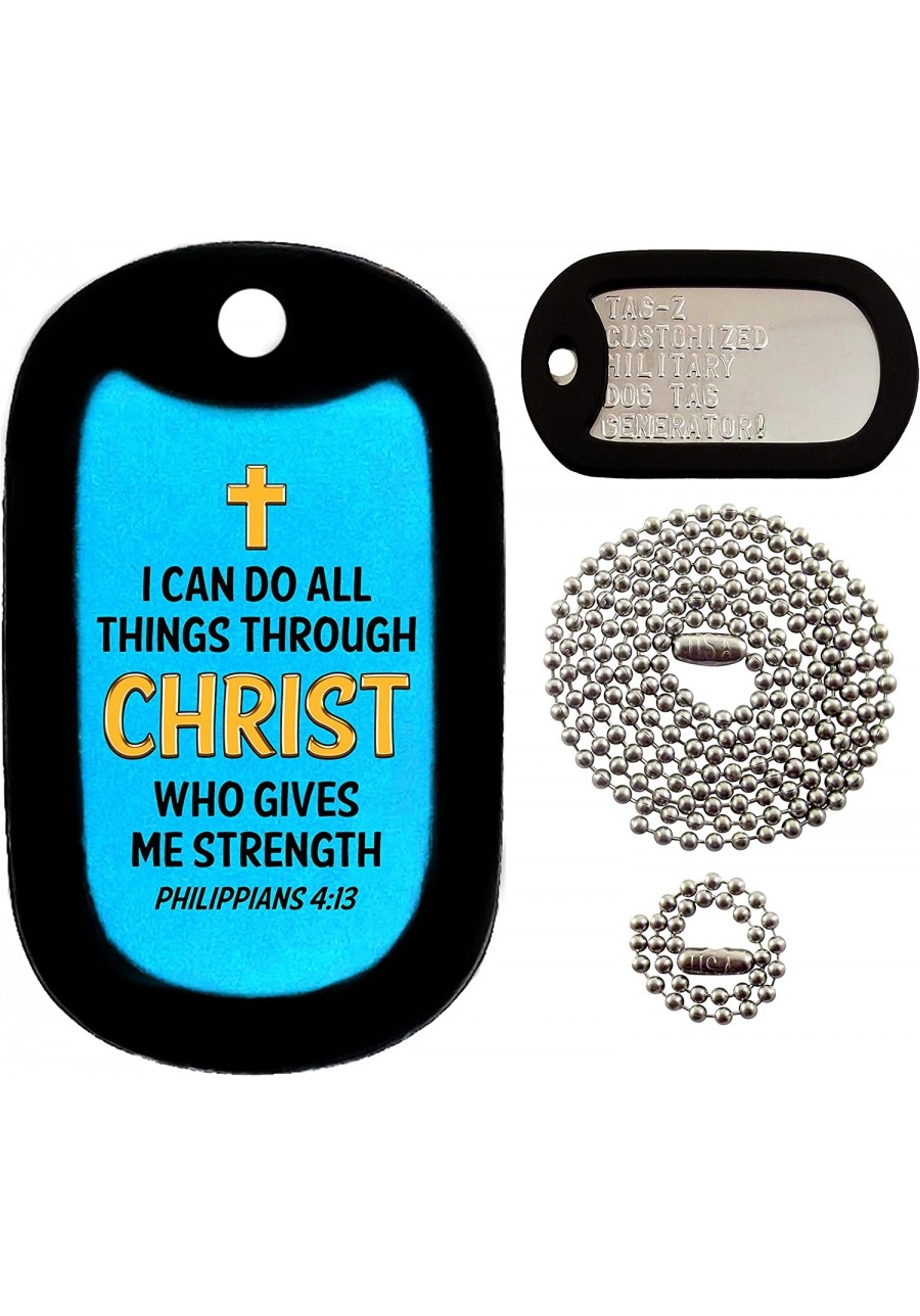 Military Dog Tags - Custom Embossed Dog Tag Set - Phil 4 - 13- Cyan $10.64 Pendants & Coins