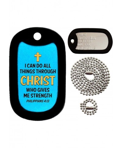 Military Dog Tags - Custom Embossed Dog Tag Set - Phil 4 - 13- Cyan $10.64 Pendants & Coins