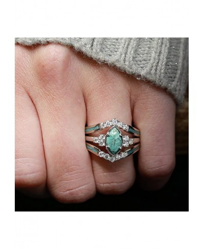 Elegant Rings Turquoise Ring for Women Simulated Diamond CZ Ring Engagement Rings Bohemian Ring Jewelry (B 7) $6.47 Engagemen...