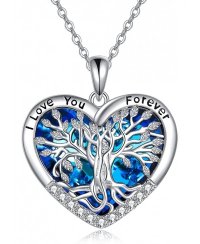 Tree of Life Necklace Jewelry for Women Sterling Silver Celtic Knot Infinity Family Tree Pendant with Blue Circle Crystal Inf...