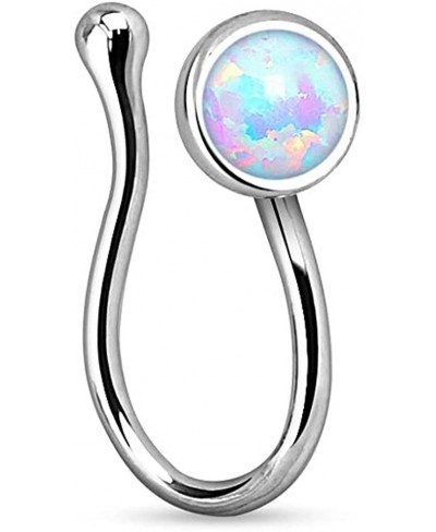 17GA Silver Tone Synthetic Opal Gem Clip On Fake Non No Piercing Nose Ring $10.41 Faux Body Piercing Jewelry