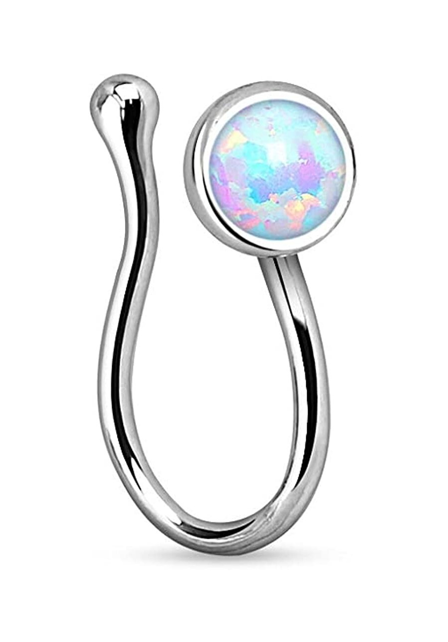 17GA Silver Tone Synthetic Opal Gem Clip On Fake Non No Piercing Nose Ring $10.41 Faux Body Piercing Jewelry