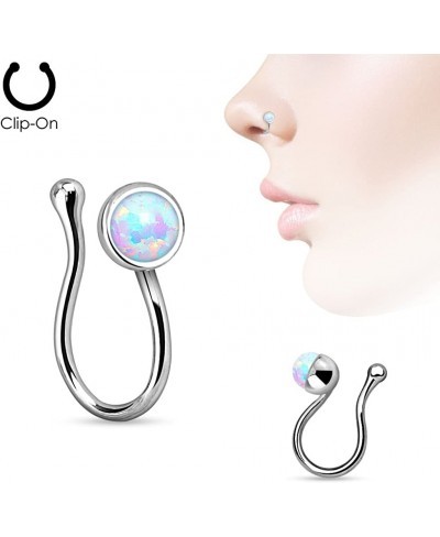 17GA Silver Tone Synthetic Opal Gem Clip On Fake Non No Piercing Nose Ring $10.41 Faux Body Piercing Jewelry