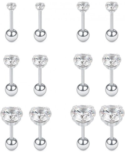 6 Pairs 16G Stainless Steel Clear Cubic Zirconia Cartilage Tragus Helix Barbell Stud Earrings Piercing Jewelry 3-8mm $14.49 P...