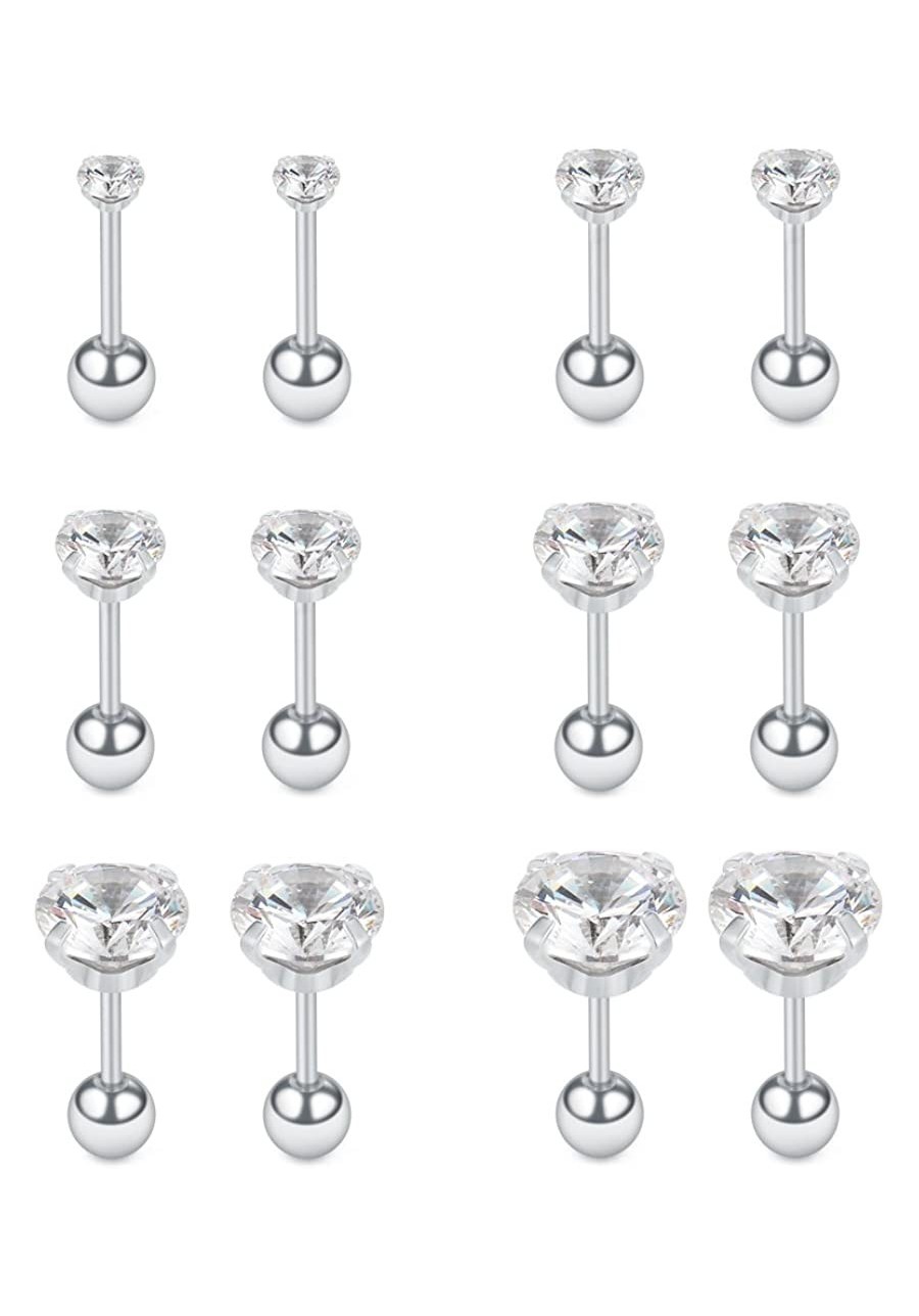 6 Pairs 16G Stainless Steel Clear Cubic Zirconia Cartilage Tragus Helix Barbell Stud Earrings Piercing Jewelry 3-8mm $14.49 P...