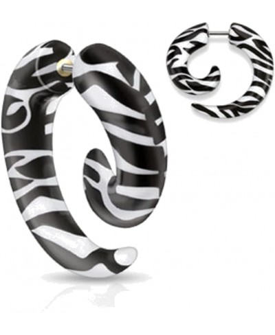 PAIR of Zebra Fake Ear Cheater Plugs Spirals Gauges FIT NORMAL PIERCED EARS 16g $10.75 Faux Body Piercing Jewelry
