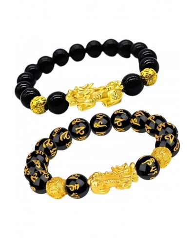 Phoenix Rizing Feng Shui Black Obsidian Wealth Bracelet Pi Xiu Charm Handmade Lucky Amulet Good Luck Hand Jewelry Gold Bead B...