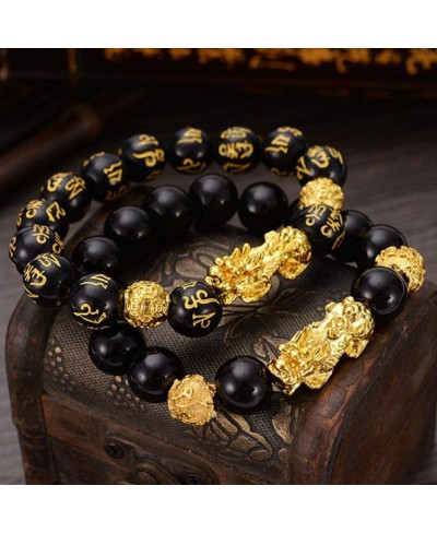 Phoenix Rizing Feng Shui Black Obsidian Wealth Bracelet Pi Xiu Charm Handmade Lucky Amulet Good Luck Hand Jewelry Gold Bead B...