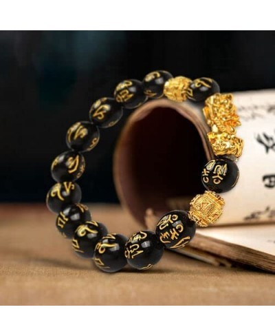 Phoenix Rizing Feng Shui Black Obsidian Wealth Bracelet Pi Xiu Charm Handmade Lucky Amulet Good Luck Hand Jewelry Gold Bead B...