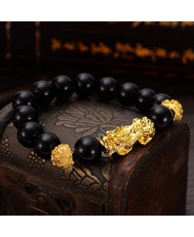 Phoenix Rizing Feng Shui Black Obsidian Wealth Bracelet Pi Xiu Charm Handmade Lucky Amulet Good Luck Hand Jewelry Gold Bead B...