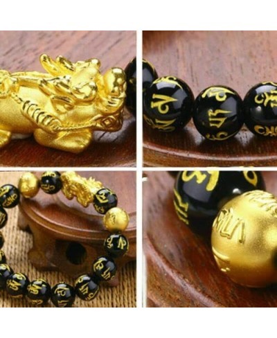 Phoenix Rizing Feng Shui Black Obsidian Wealth Bracelet Pi Xiu Charm Handmade Lucky Amulet Good Luck Hand Jewelry Gold Bead B...