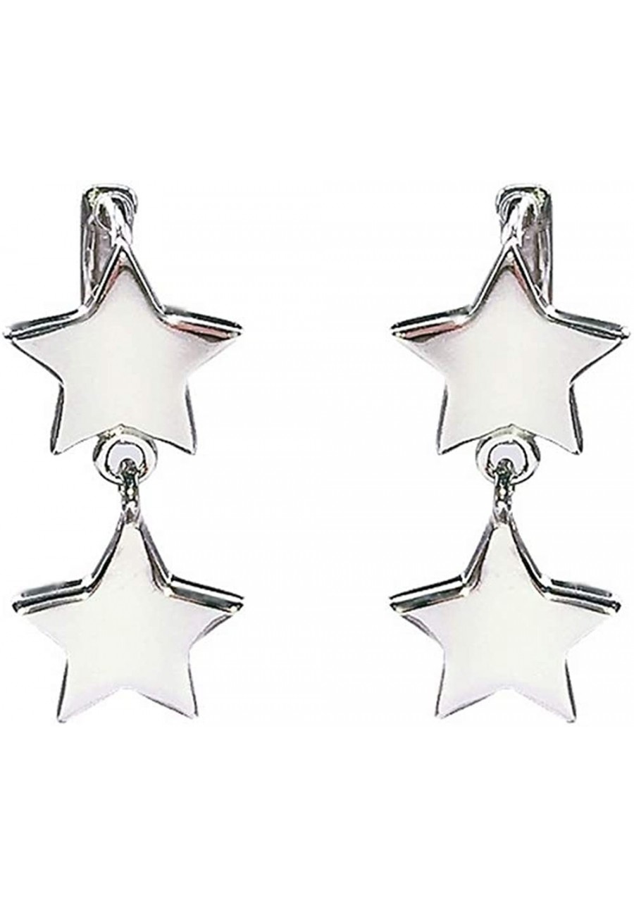 Double Star Small Dangle Hoop Earrings for Women Girls S925 Sterling Silver Cute Huggie Sleeper Hoops Tiny Cartilage Fashion ...