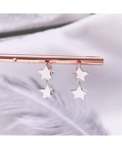 Double Star Small Dangle Hoop Earrings for Women Girls S925 Sterling Silver Cute Huggie Sleeper Hoops Tiny Cartilage Fashion ...