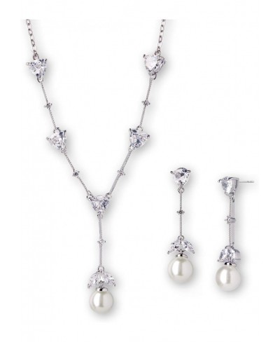 Cubic Zirconia & Ivory Pearl Bridal Necklace and Earrings Jewelry Set for Wedding & Bridesmaids $38.95 Jewelry Sets