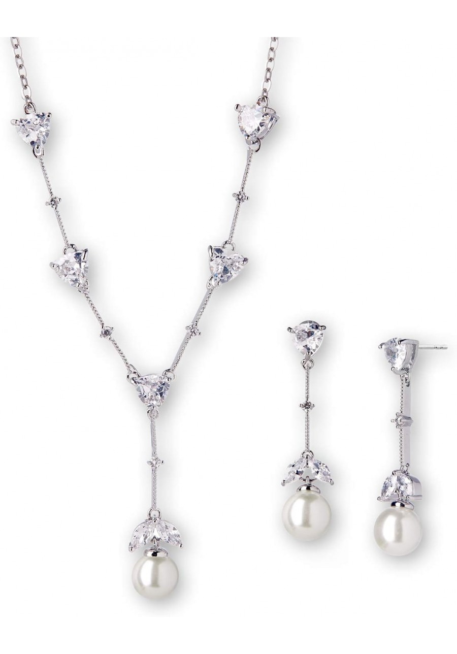 Cubic Zirconia & Ivory Pearl Bridal Necklace and Earrings Jewelry Set for Wedding & Bridesmaids $38.95 Jewelry Sets