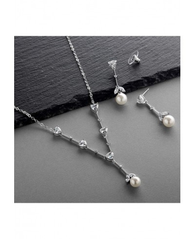 Cubic Zirconia & Ivory Pearl Bridal Necklace and Earrings Jewelry Set for Wedding & Bridesmaids $38.95 Jewelry Sets