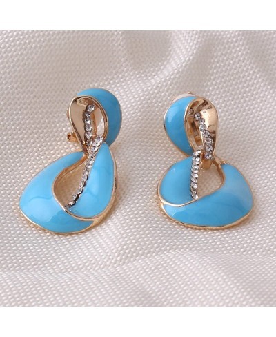 Large Gold Plated Rhinestone Enamel Clip on Earrings Non Piercing for Women Statement Earrings $12.19 Clip-Ons