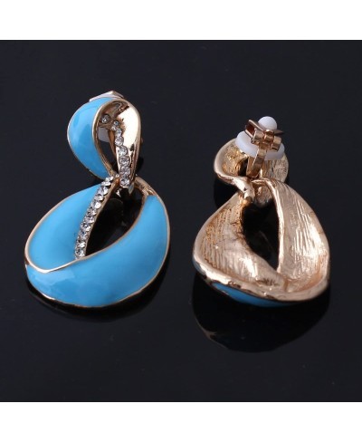 Large Gold Plated Rhinestone Enamel Clip on Earrings Non Piercing for Women Statement Earrings $12.19 Clip-Ons