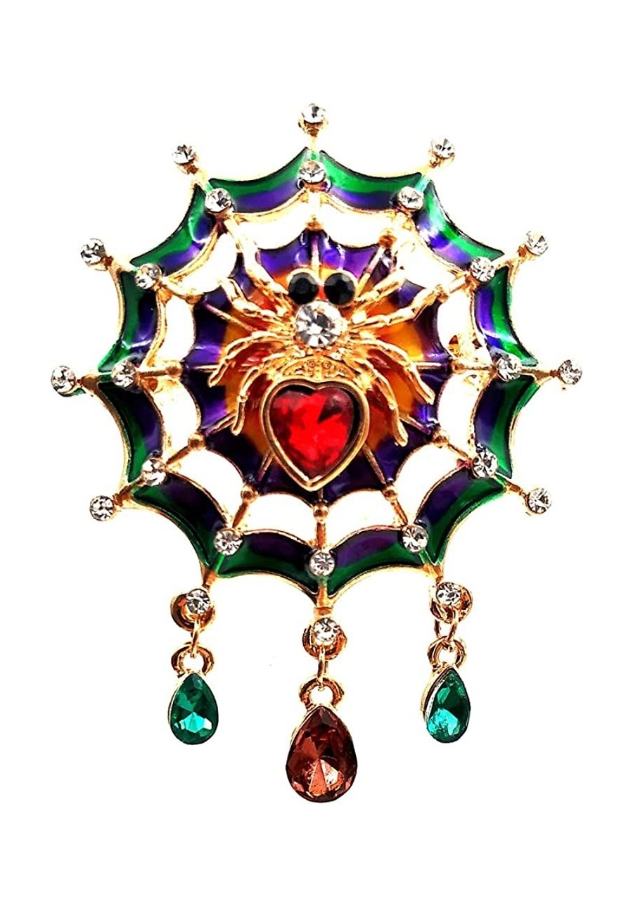 Fancy Style Colorful Enameled Web Red Heart Spider Brooch Pin with Teardrop Short Tassel Halloween Costume Jewelry $10.04 Bro...