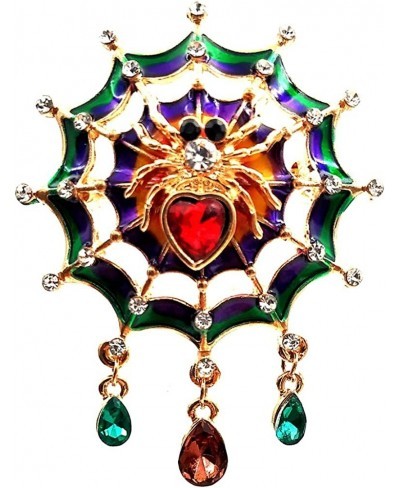 Fancy Style Colorful Enameled Web Red Heart Spider Brooch Pin with Teardrop Short Tassel Halloween Costume Jewelry $10.04 Bro...