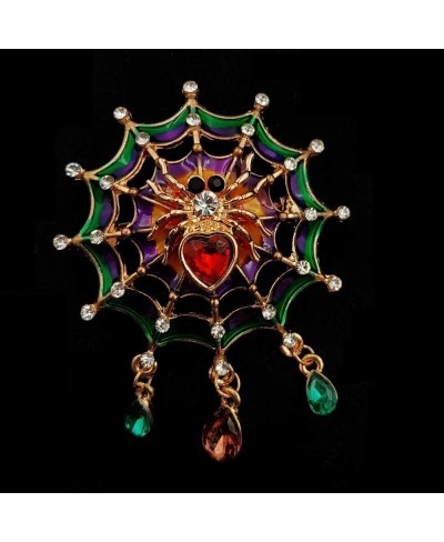 Fancy Style Colorful Enameled Web Red Heart Spider Brooch Pin with Teardrop Short Tassel Halloween Costume Jewelry $10.04 Bro...