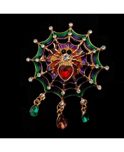 Fancy Style Colorful Enameled Web Red Heart Spider Brooch Pin with Teardrop Short Tassel Halloween Costume Jewelry $10.04 Bro...