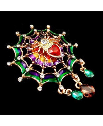 Fancy Style Colorful Enameled Web Red Heart Spider Brooch Pin with Teardrop Short Tassel Halloween Costume Jewelry $10.04 Bro...