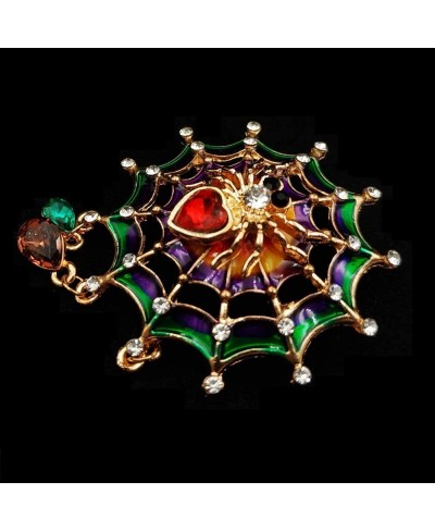 Fancy Style Colorful Enameled Web Red Heart Spider Brooch Pin with Teardrop Short Tassel Halloween Costume Jewelry $10.04 Bro...