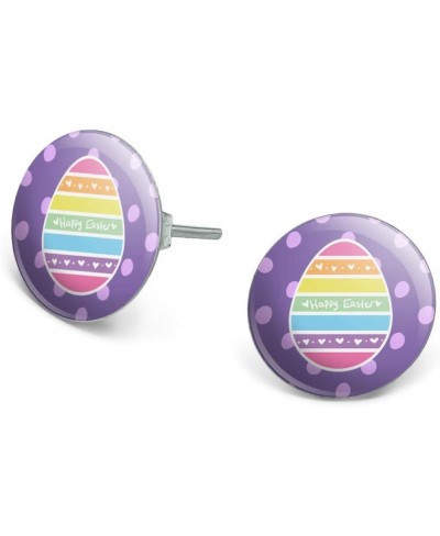 Cute Rainbow Happy Easter Egg Novelty Silver Plated Stud Earrings $8.81 Stud